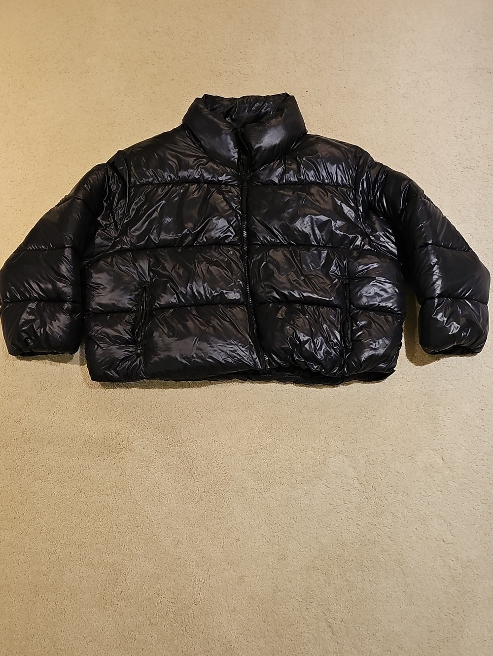 Old Navy Shiny Black Cropped Puffer Jacket